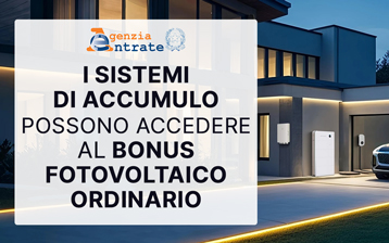 Sistemi di accumulo e bonus fotovoltaico: conferma dell’Agenzia delle Entrate