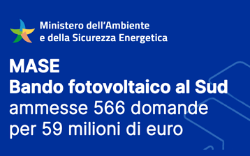 Bando fotovoltaico al Sud: ammesse 566 domande per 59 milioni di euro